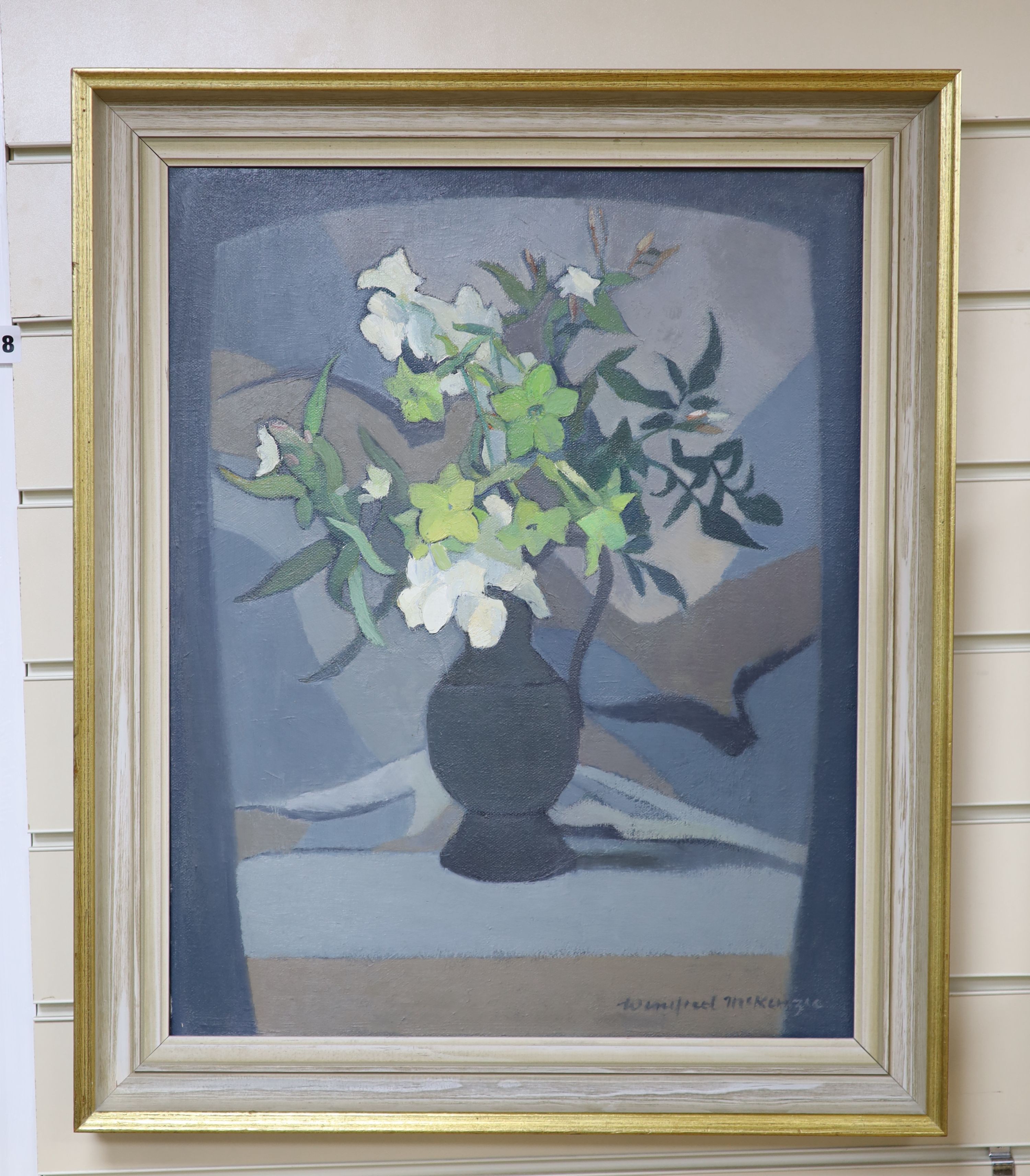 Winifred McKenzie, oil on canvas, still life of flowers in vase Good condition; reverse with label attached “Royal Scottish Academy Exhibition, 1976. Catalogue No. 155. £50”. 50 x 40cm